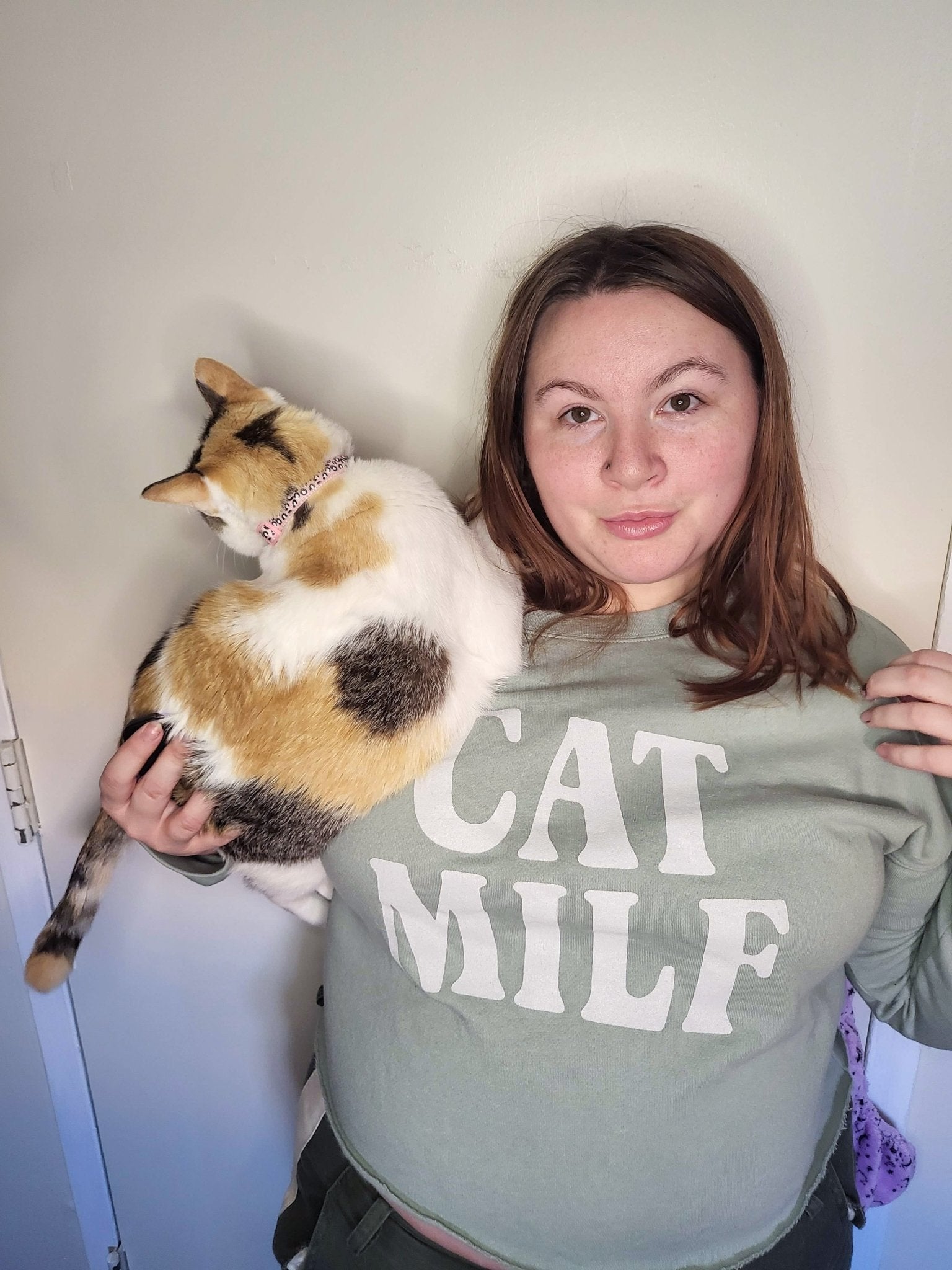 Cat Milf Cropped Crewneck Sweatshirt - Shitheadsteve