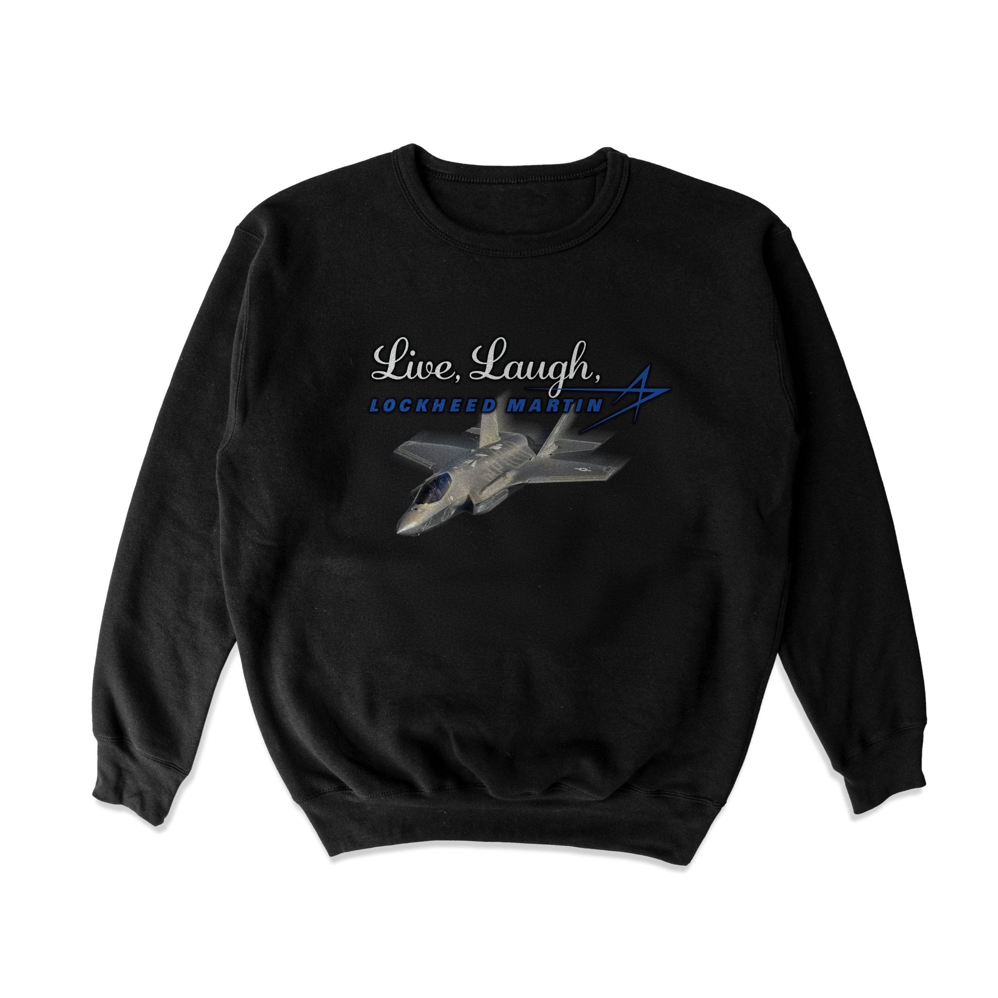 Live, Laugh, Fighter Jet Crewneck Sweatshirt - Shitheadsteve